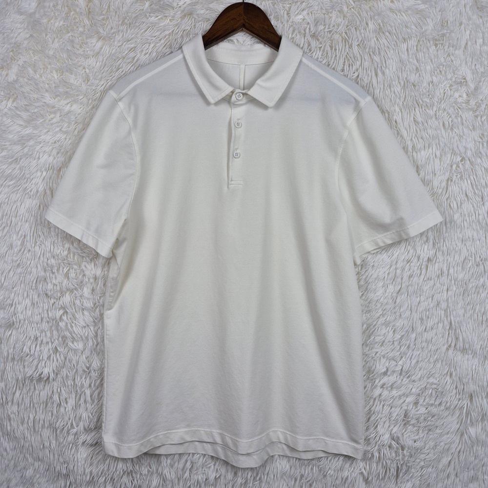 Lululemon Mens Evolution Short Sleeve Polo Shirt White Athletic Golf Size L